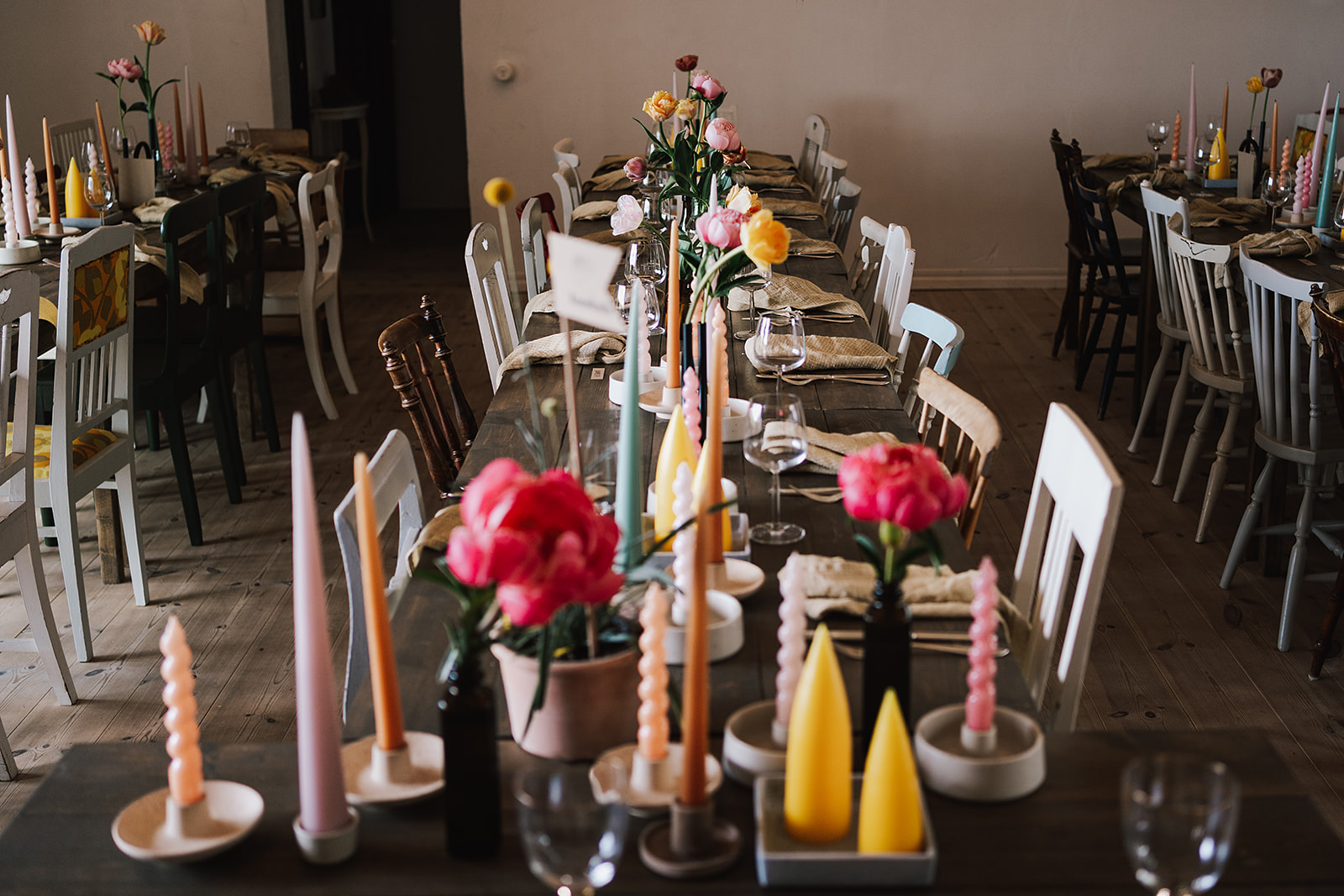 Table set up at wedding reception at Axatorpsgården - Destination Wedding Photography