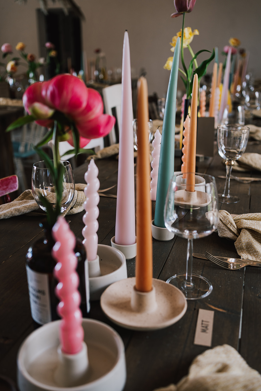 Candles on table from a wedding reception at Axatorpsgården - Destination Wedding Photography
