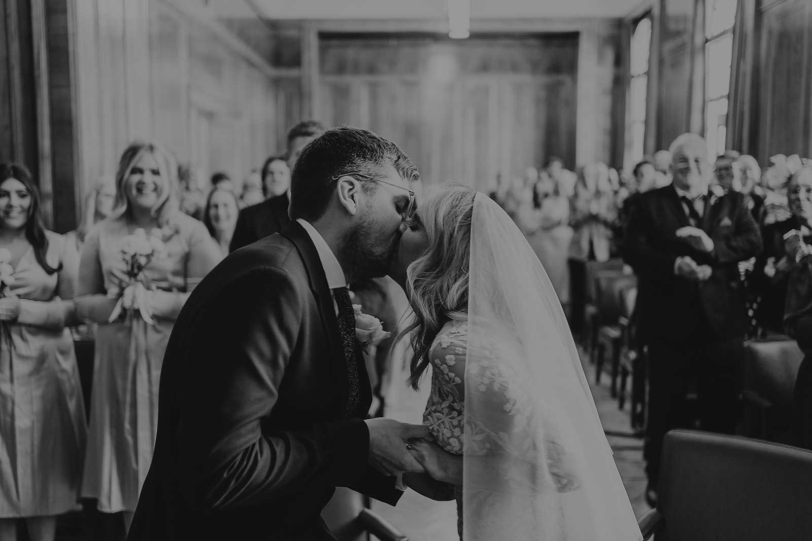 First kiss at Hackney Town Hall wedding ceremony