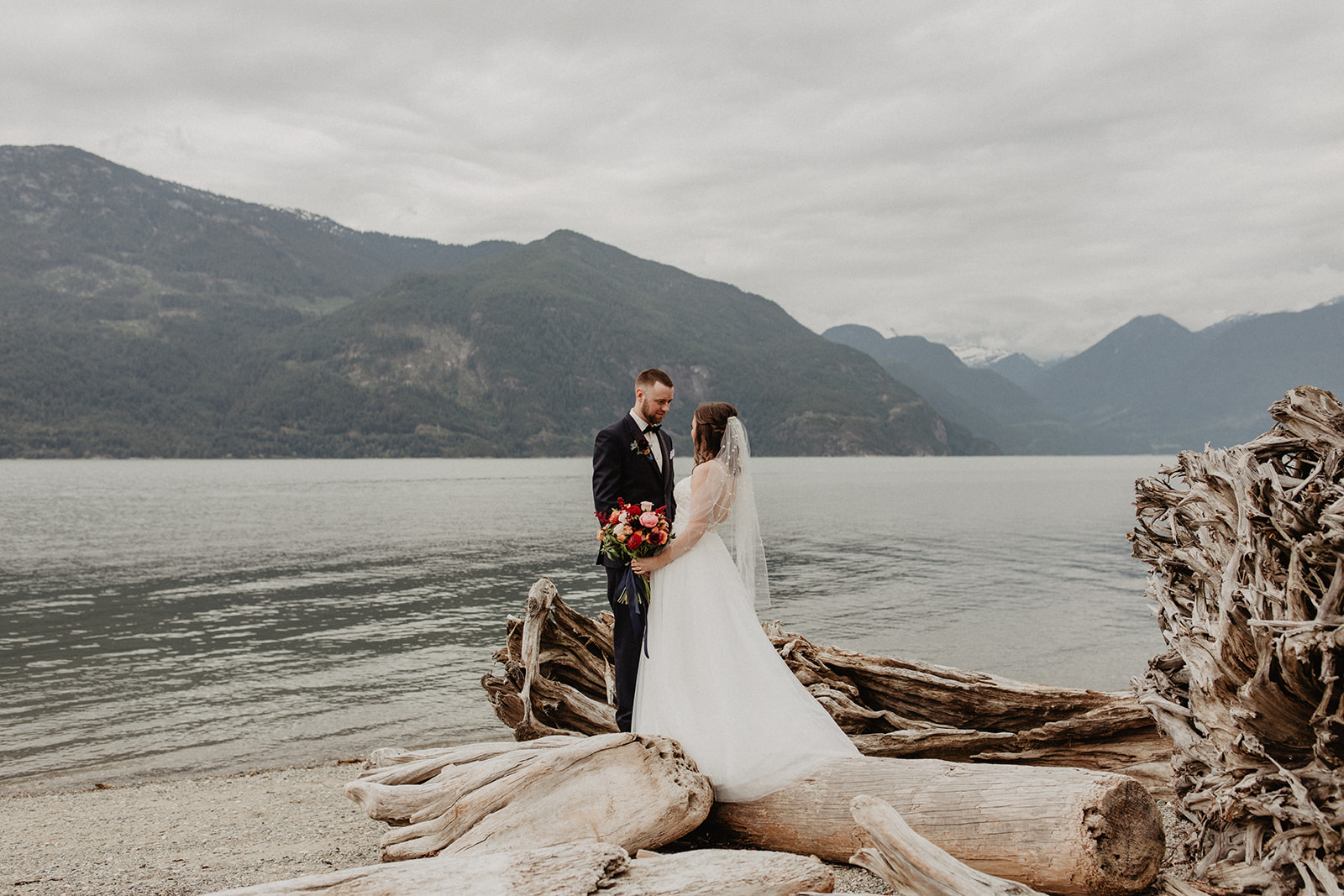 Bride and groom portraits at Vancouver along the Sea to Sky highway