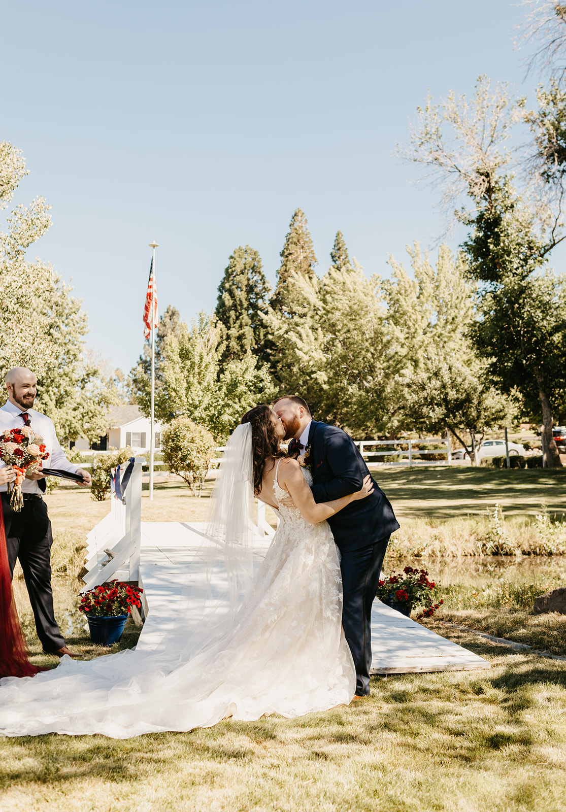 First kiss at a Ceremony during a reno nevada backyard wedding