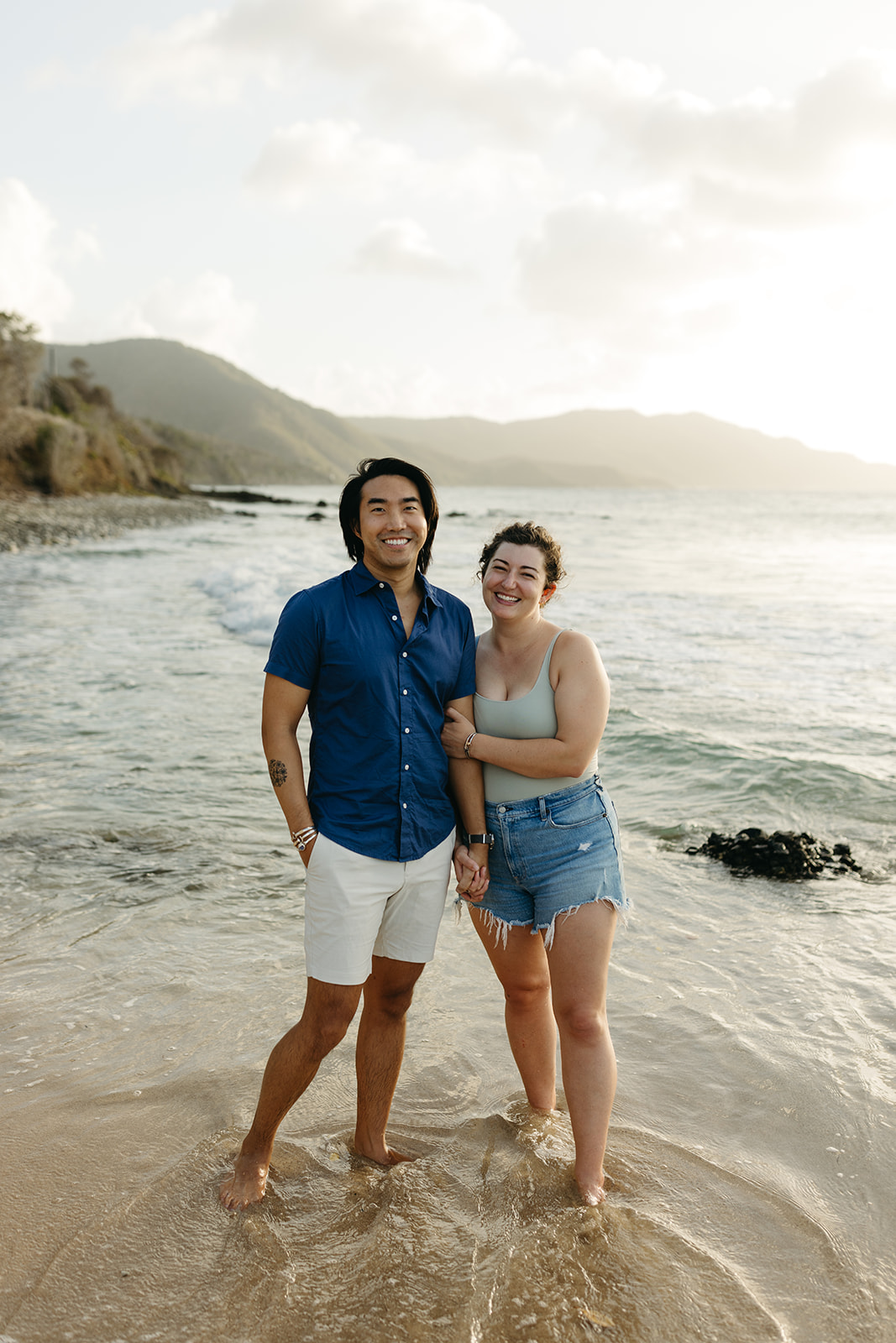 Engagement photo shoot on the beach in the US Virgin Islands at sunset