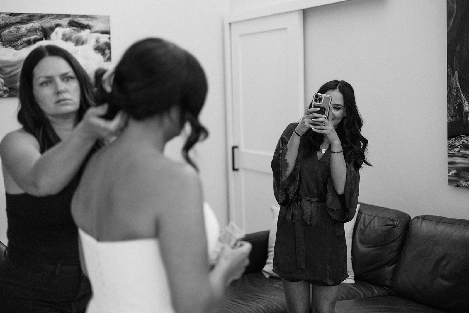 Sweet moment with mother and daughter as bride gets ready at La Fave Airbnb in Springdale Utah for a wedding in Zion.
