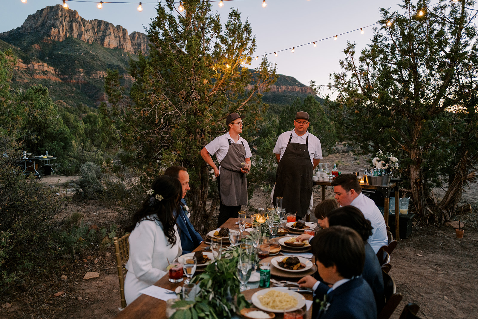 Private dinner catered by a private chef after the wedding on BLM land outside of Zion National Park