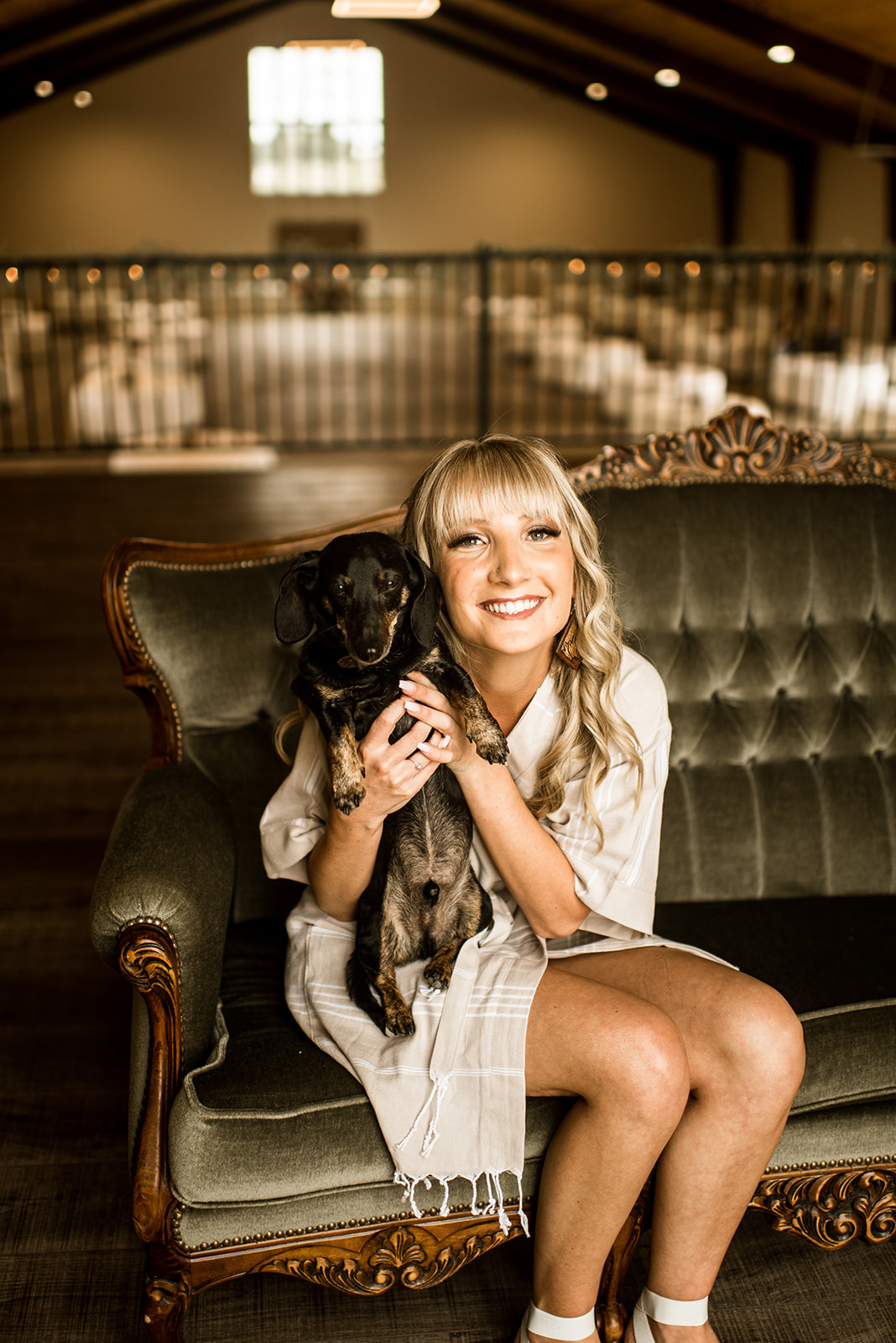 oregon bride gets ready with her dog before her wedding