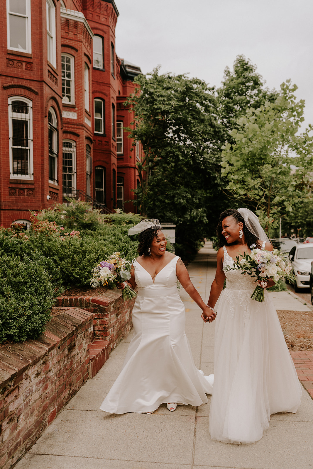 A same-sex couple brunch micro elopement wedding in DC at Iron Gate Restaurant