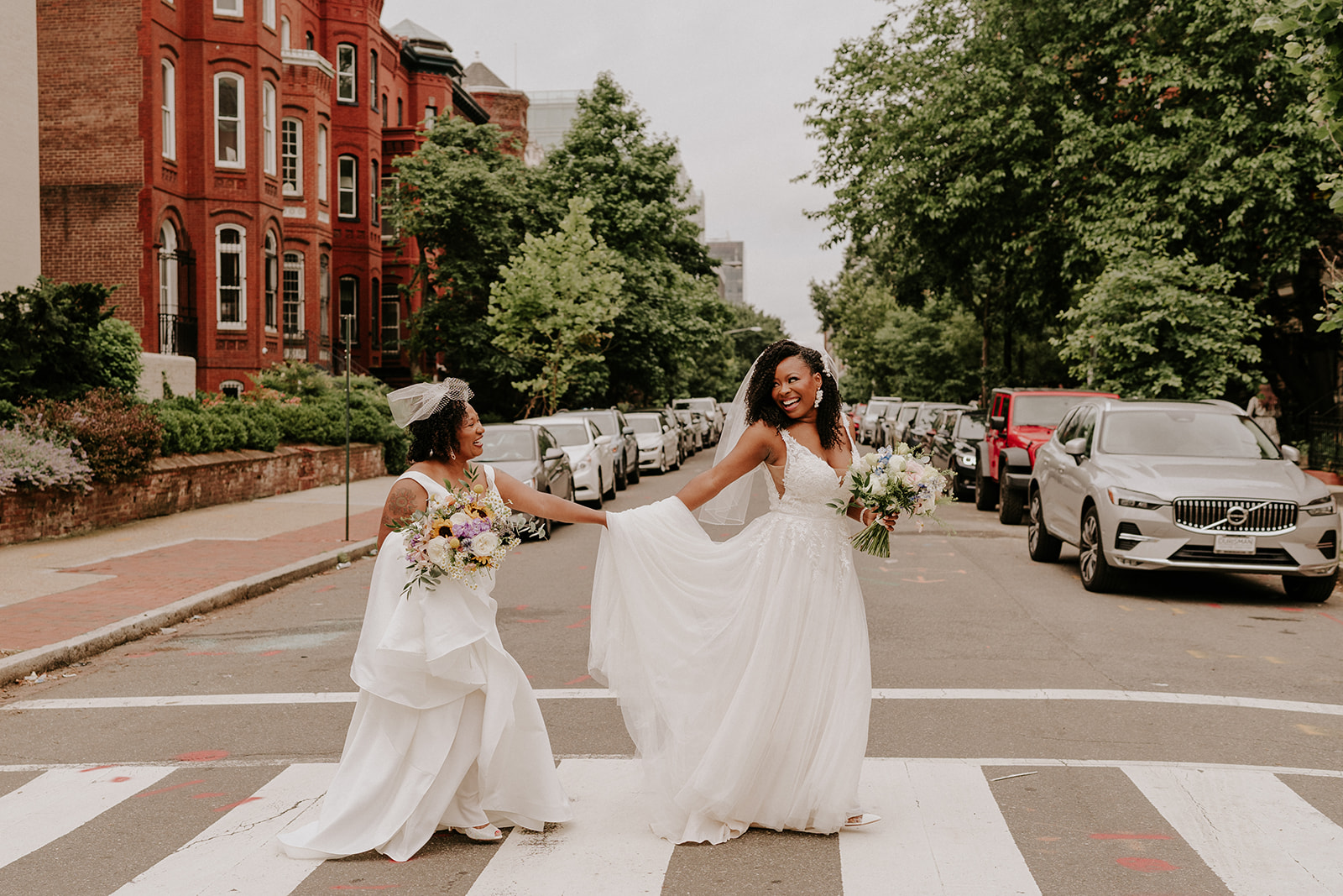 A same-sex couple brunch micro elopement wedding in DC at Iron Gate Restaurant