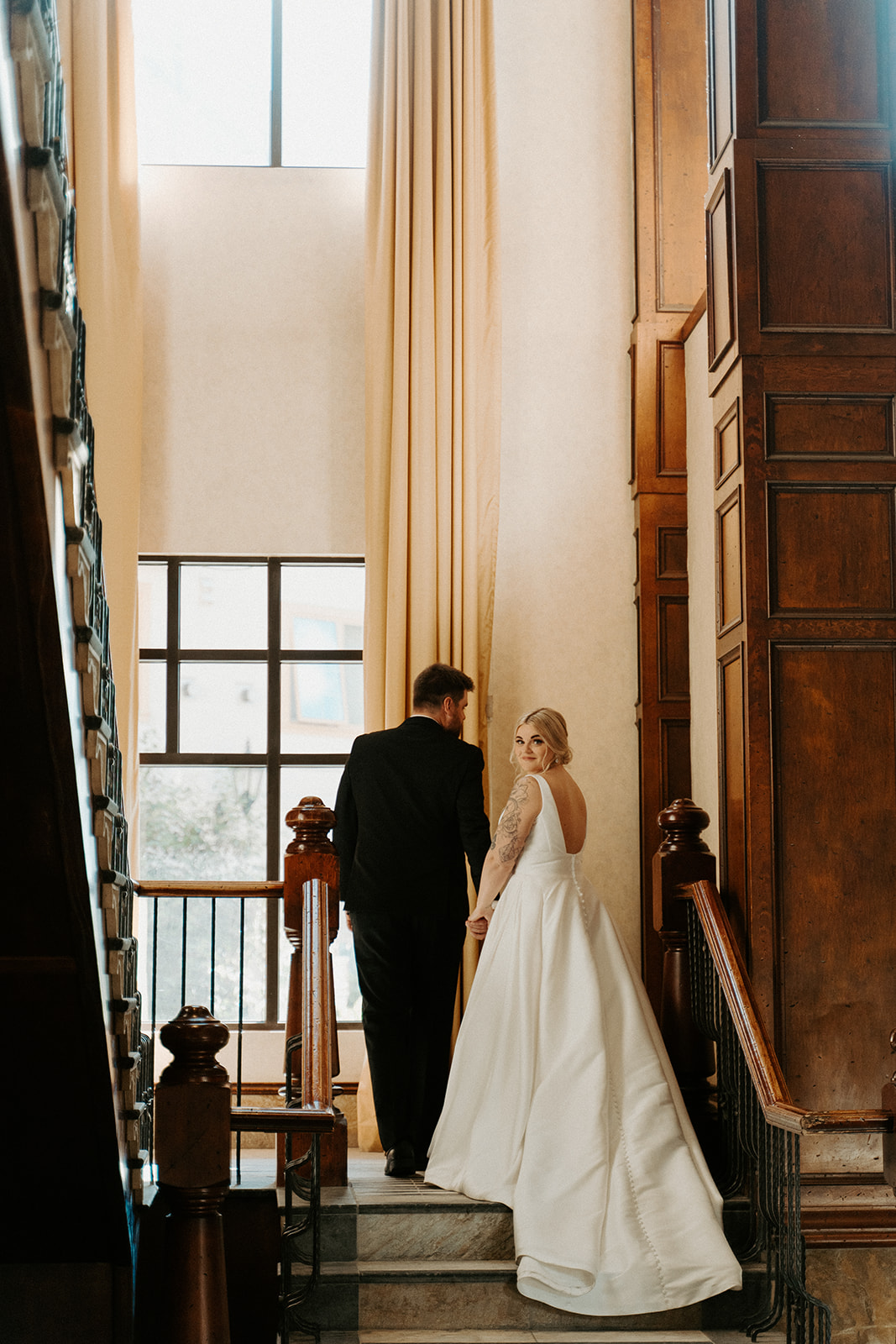 Sun Peaks Mountain Resort Wedding Photos, Dress Hanging Shot, Grand Staircase Bridal Portraits