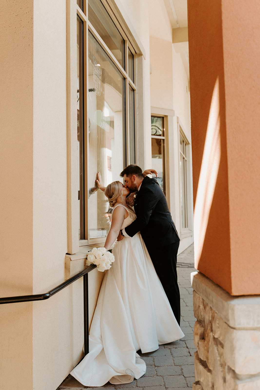 Sun Peaks Mountain Resort Wedding Photos, Dress Hanging Shot, Grand Staircase Bridal Portraits