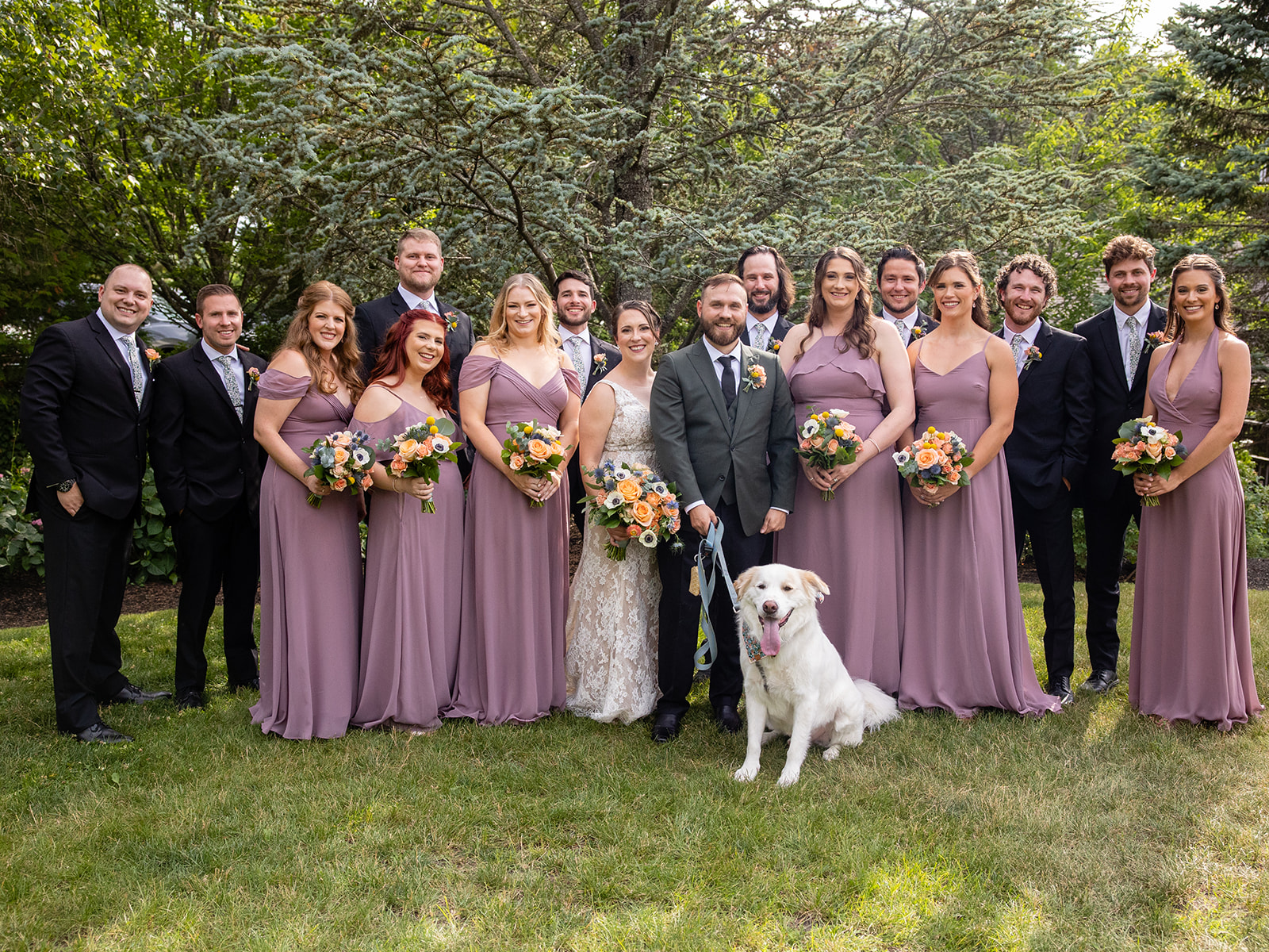 wedding party with dog at the red lion inn