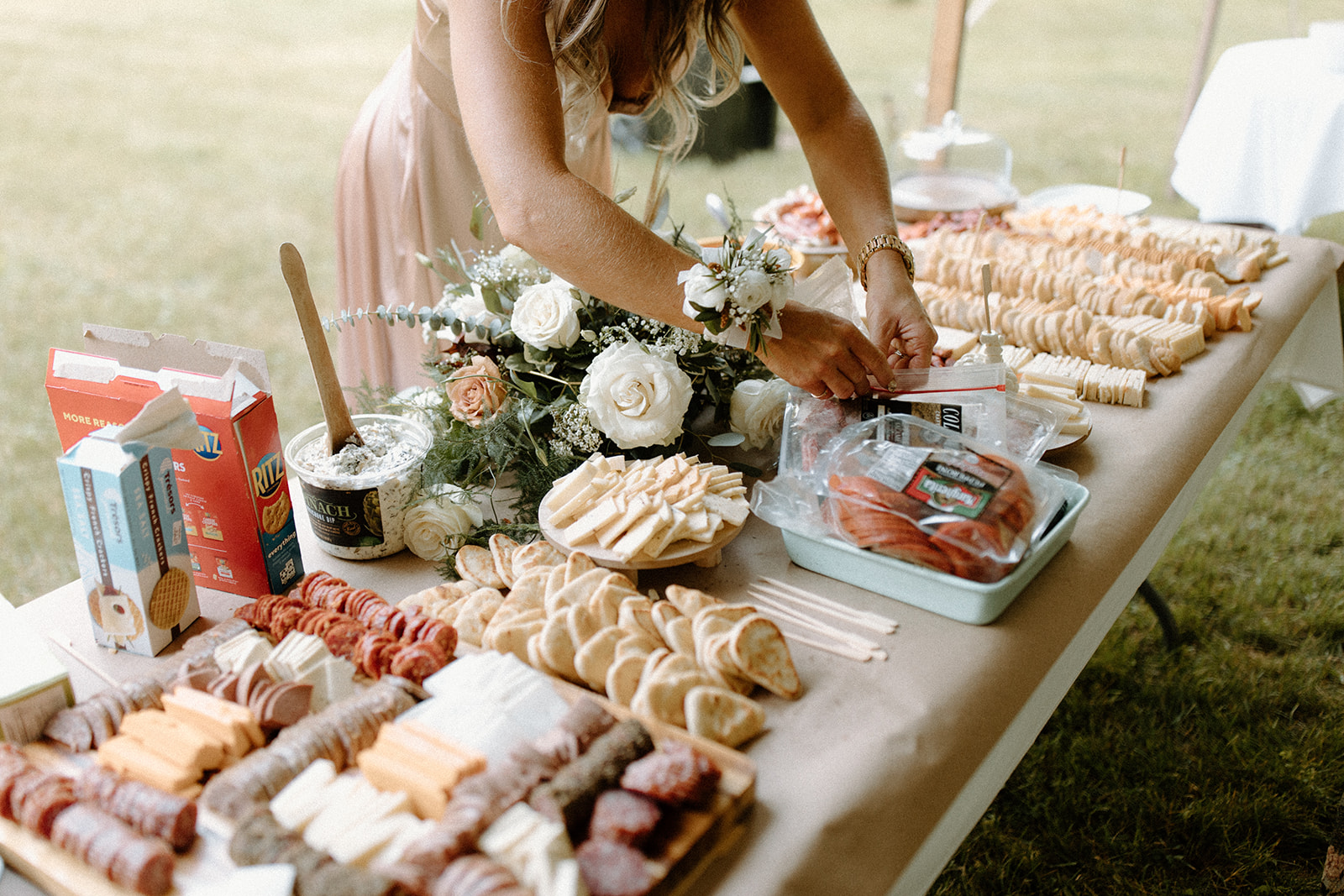 charcuterie tables for outdoor micro wedding reception in backyard in traverse city michigan