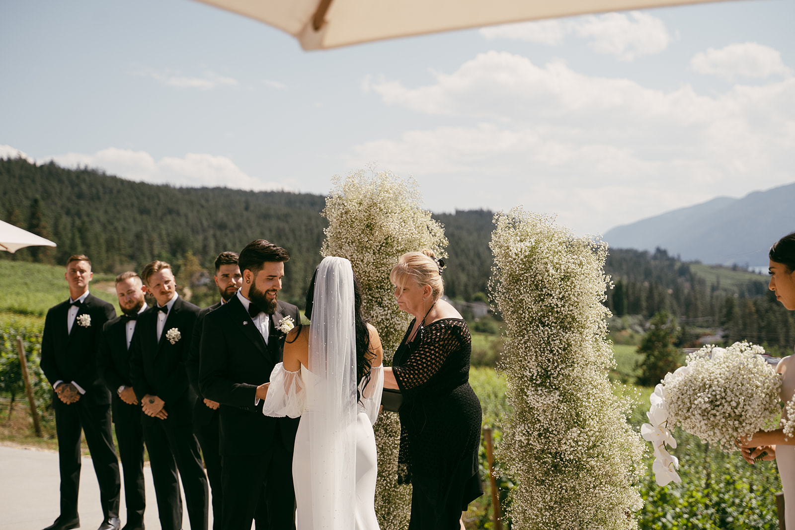 Wedding Ceremony in Vineyard overlooking a lake