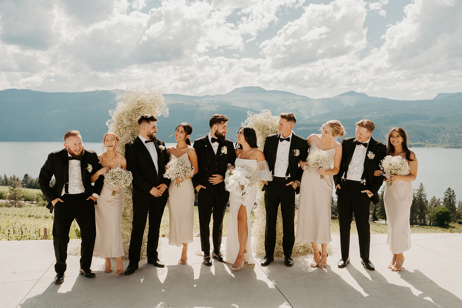 Wedding Party in Vineyard overlooking The Okanagan  lake