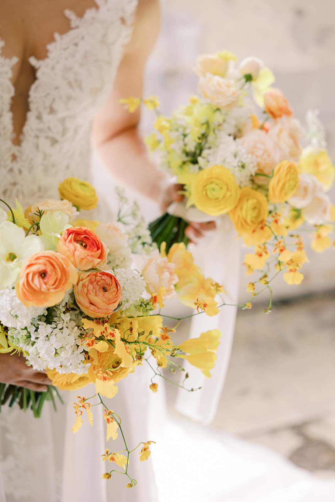 close on yellow and orange wedding bouquet