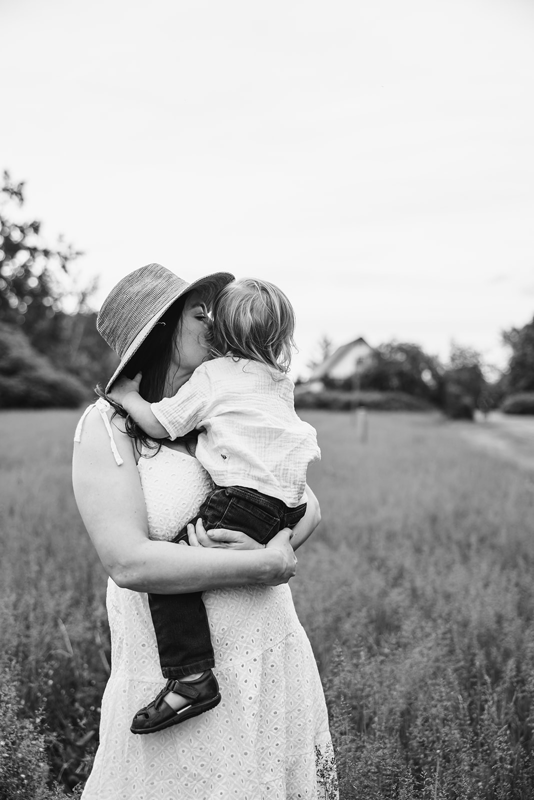 Happy family captures moments in the beautiful fields