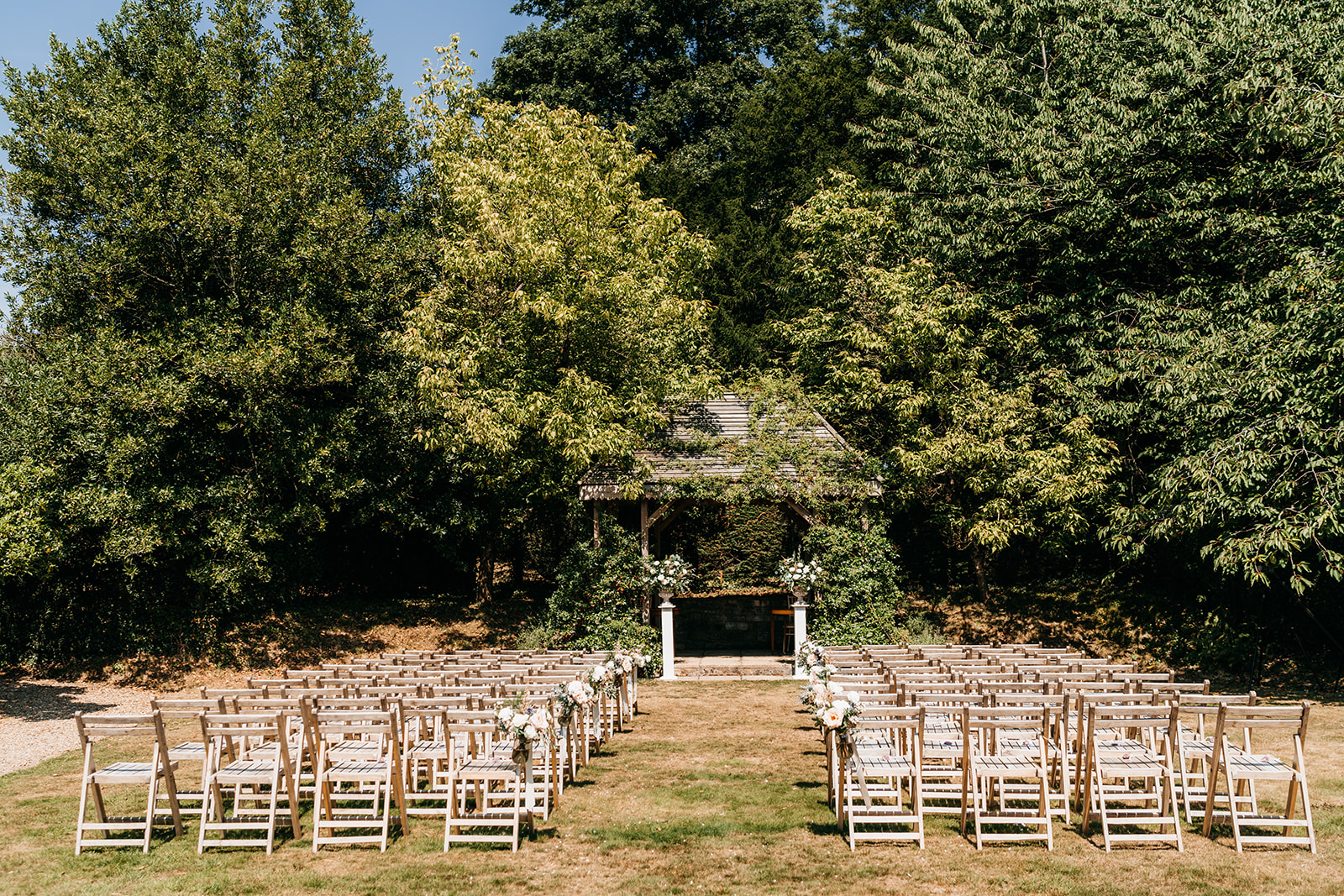 The outdoor ceremony set up on a beautiful summers day