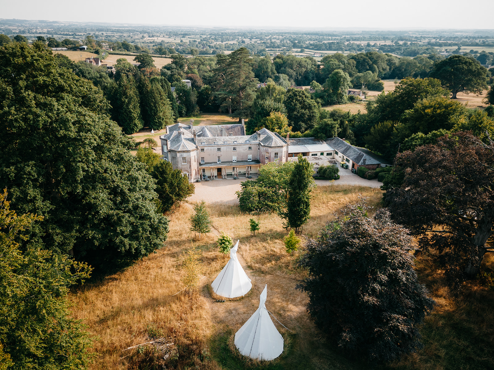 The Somerset wedding venue photographed from above on our drone