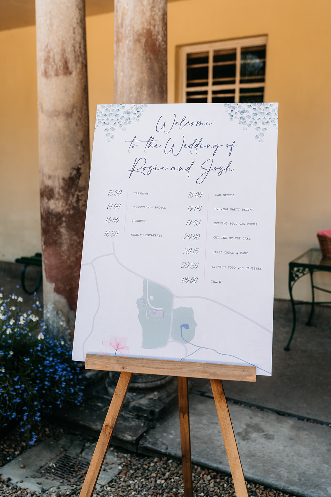 Wedding styling showing the wedding day plan