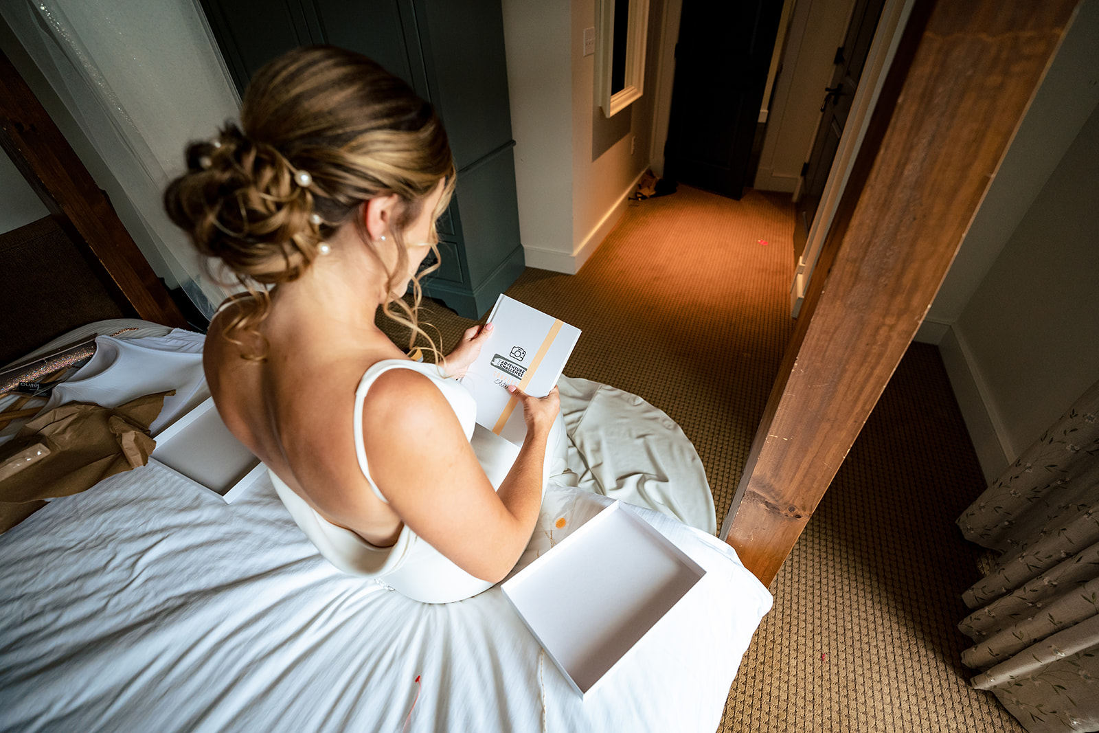 intimate moment of bride reading a letter