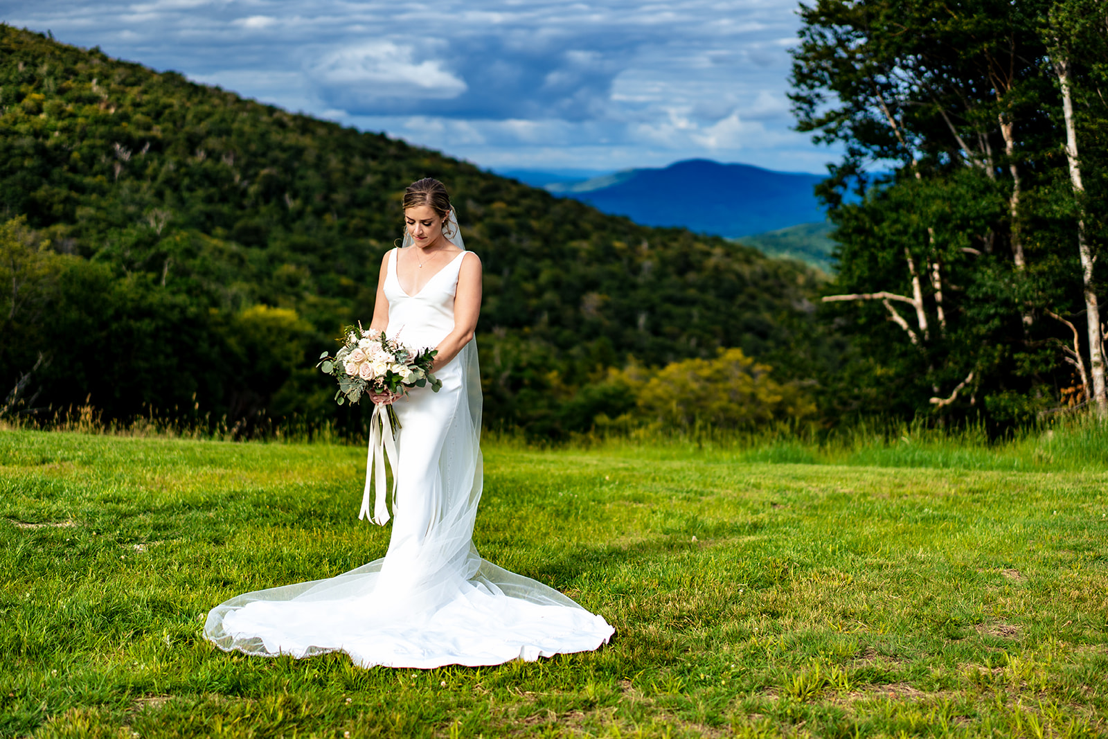portrait of bride at Sugarbush Resort, Vermont