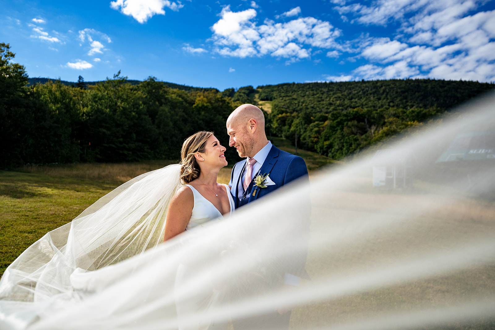 beautiful portrait of bride and groom in the mountains of vermont
