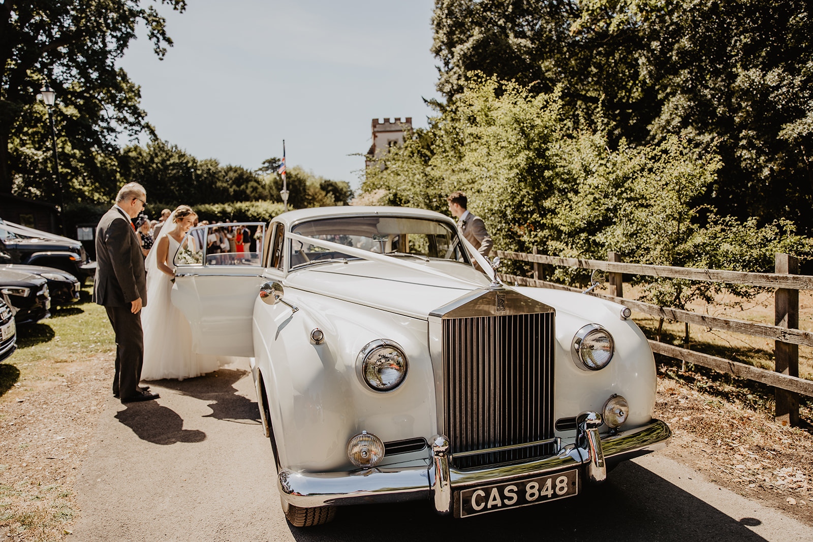 Wedding car at an RHS Gardens Wisley Wedding. By Olive Joy Photography