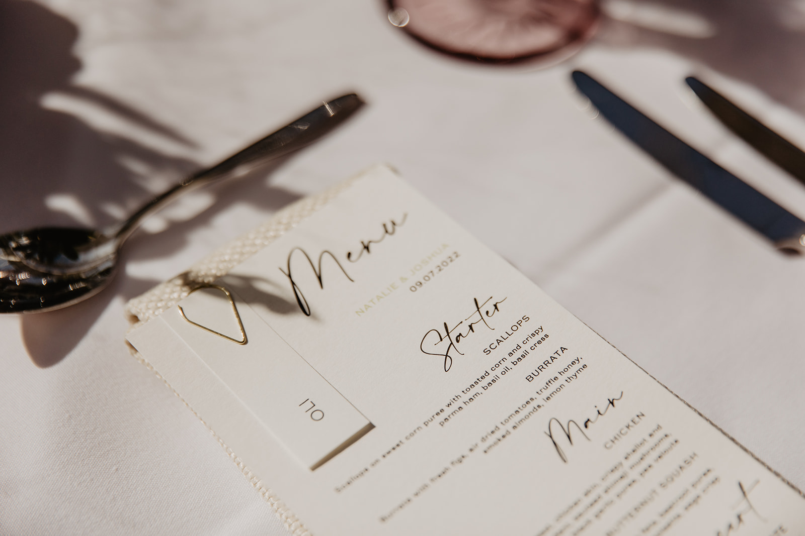 Wedding reception menu at a RHS Gardens Wisley Wedding. By Olive Joy Photography