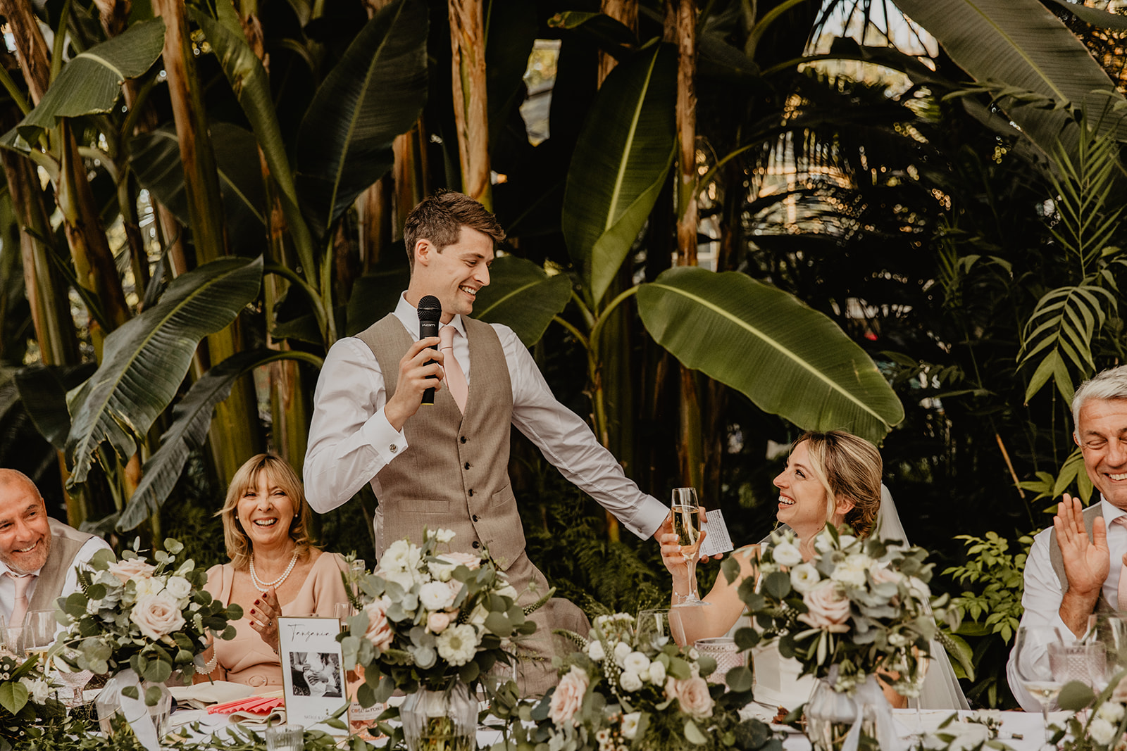 Wedding reception speeches at a RHS Gardens Wisley Wedding. By Olive Joy Photography