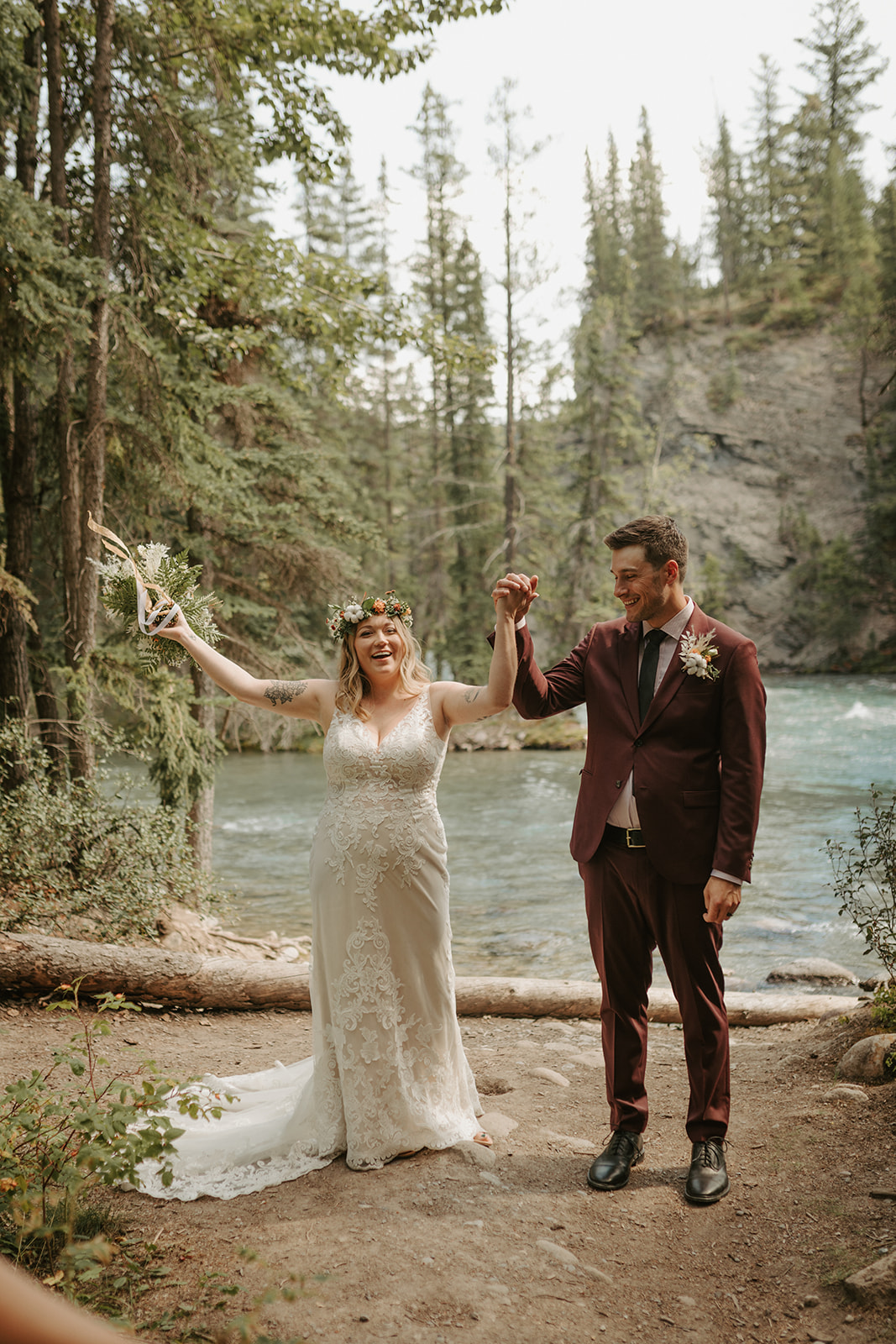 Intimate wedding along the Maligne Canyon