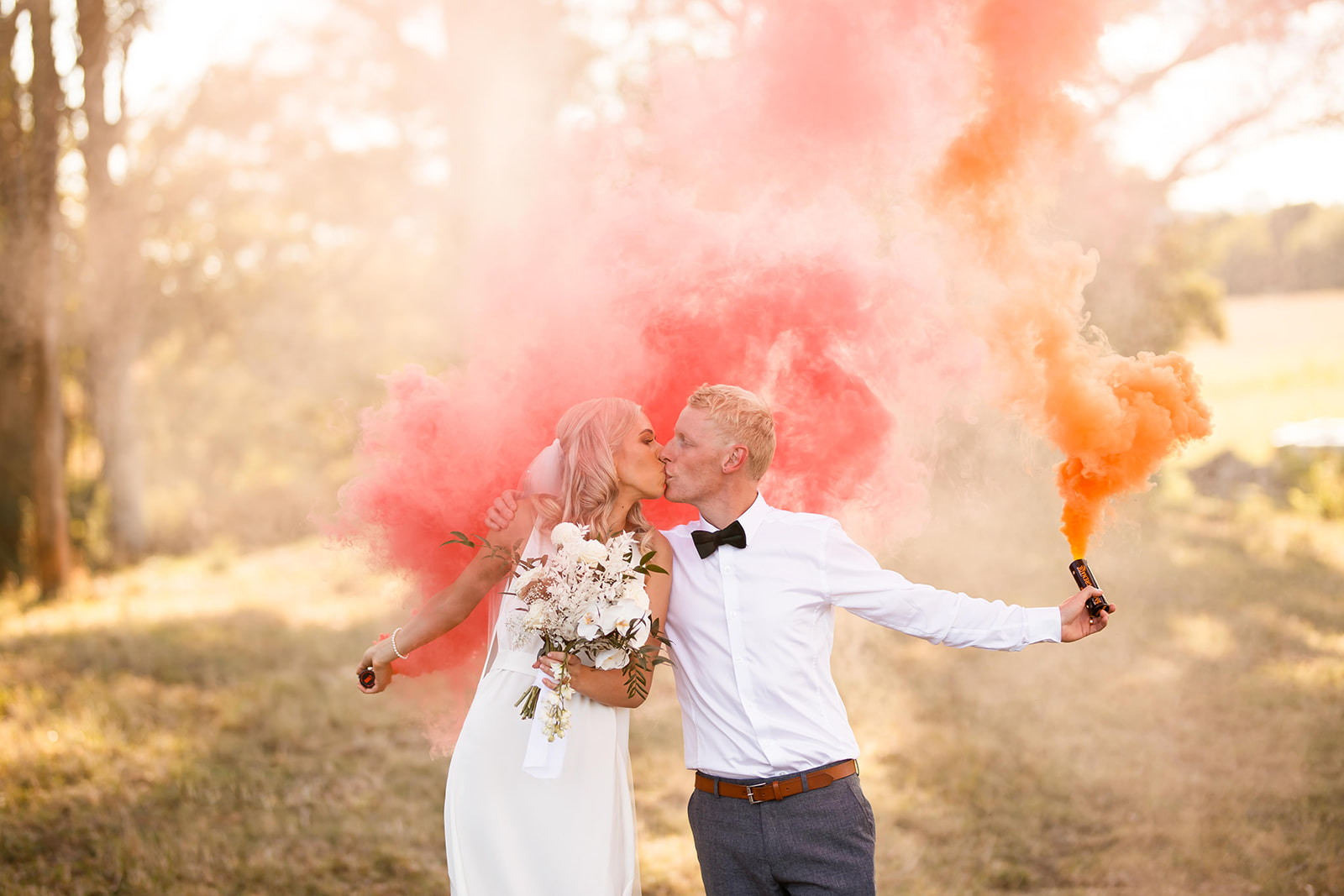 Wedding Photo with Smoke Bombs