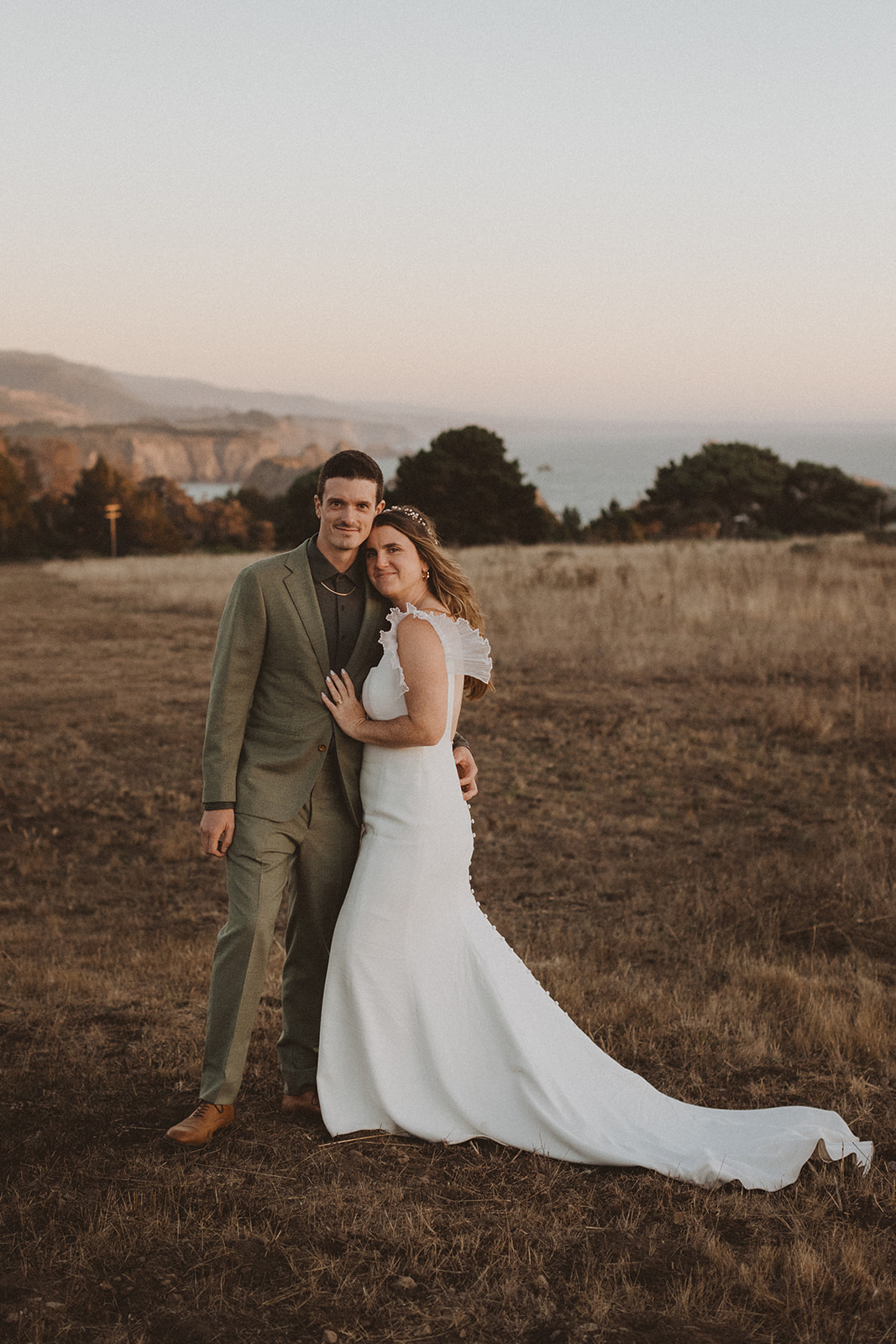 Sunset photo with bride and groom in Elk, CA