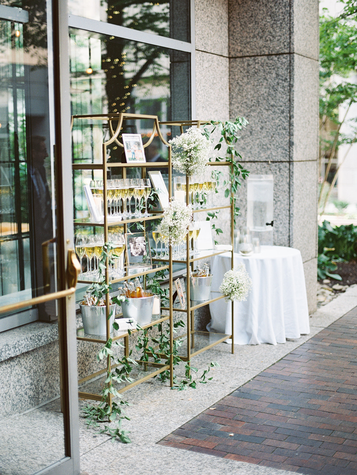 champagne display for chic outdoor wedding at the Logan in Philadelphia