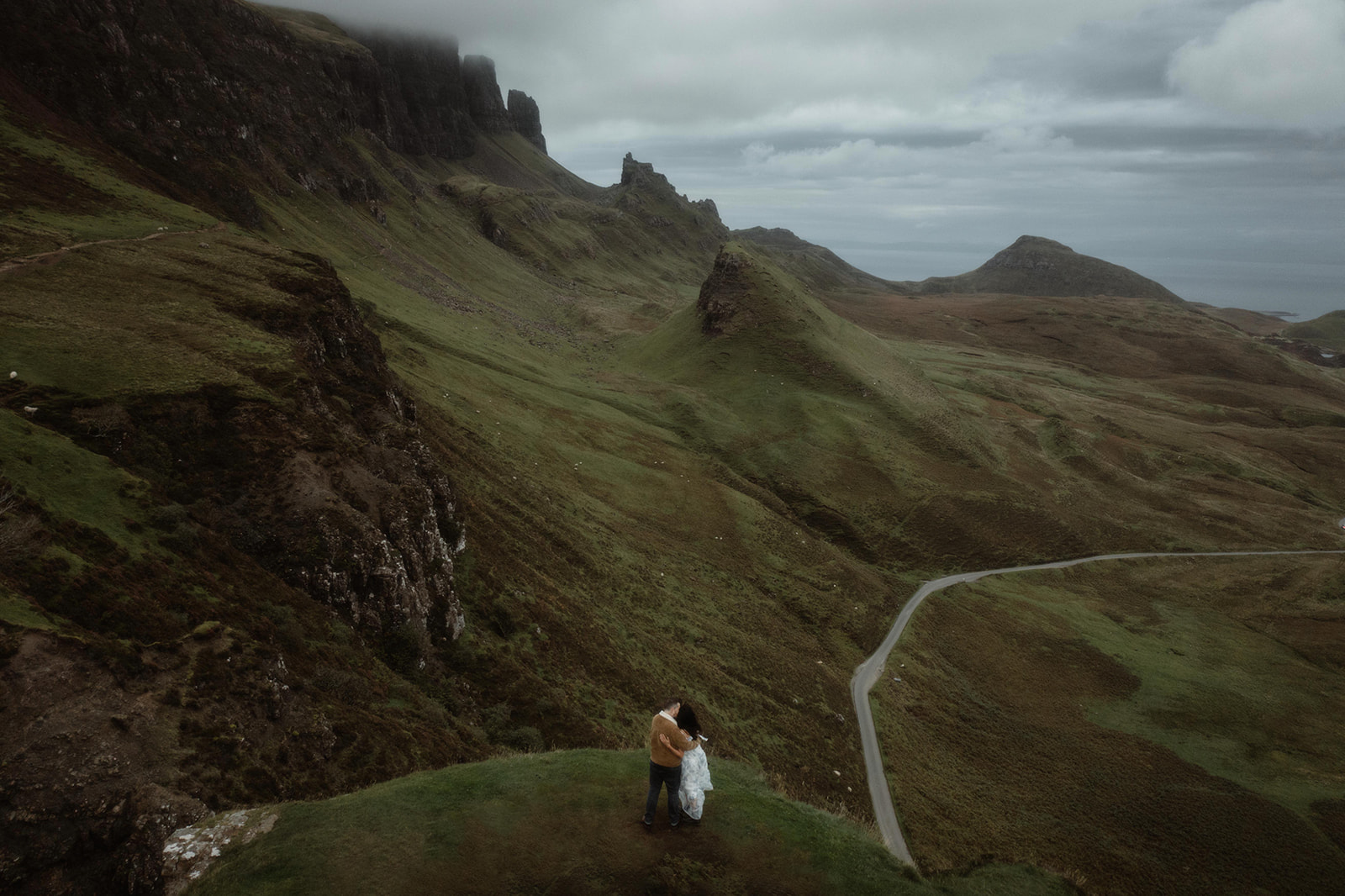 Alex and Elliot shared a romantic moment while having the majestic Quiraing, Isle of Skye, Scotland as their backdrop