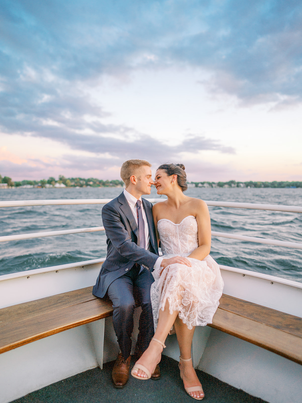 Bride and groom photo at their Lake Minnetonka chartered cruise wedding