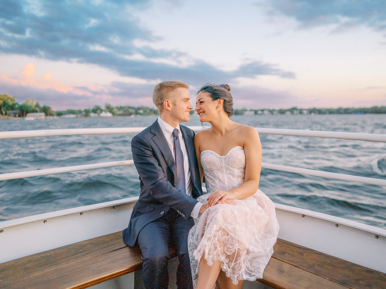 Couples photo on their Lake Minnetonka Chartered Wedding