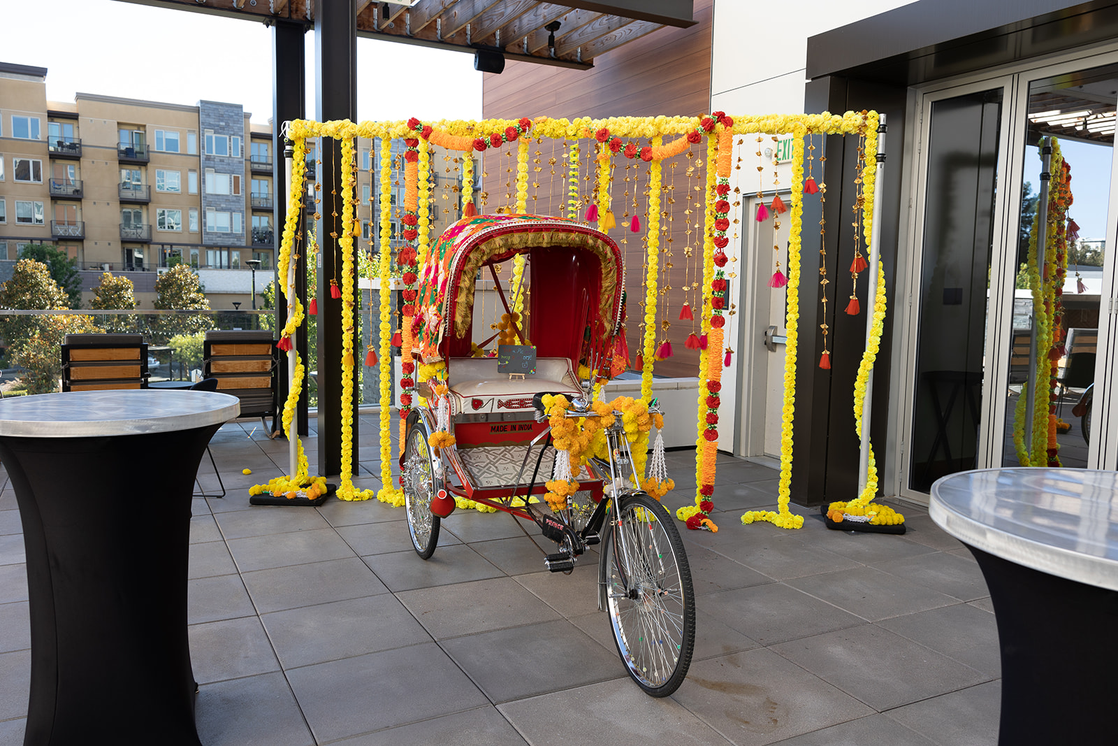 Bay Area Indian Wedding Venues, Hyatt Centric, which allowed the custom decoration of a bike taxi for photos.