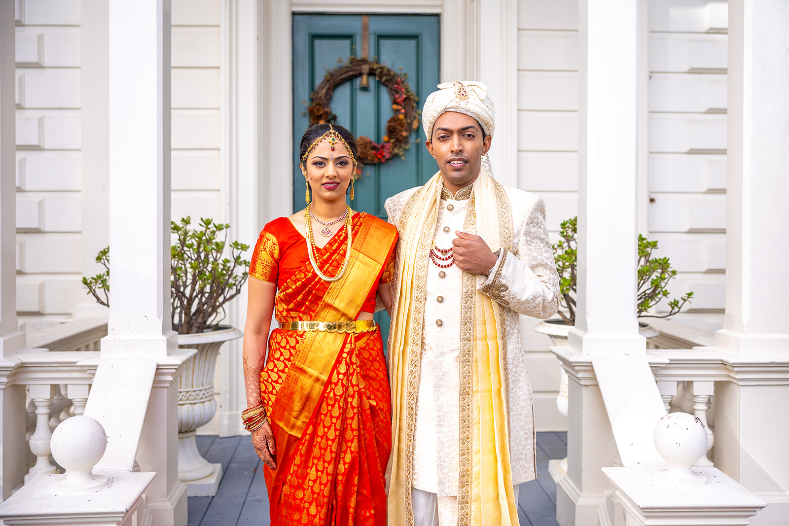Rengstorff house, one of the best Bay Area Indian Wedding Venues provides backdrop for bride and groom pre-wedding.