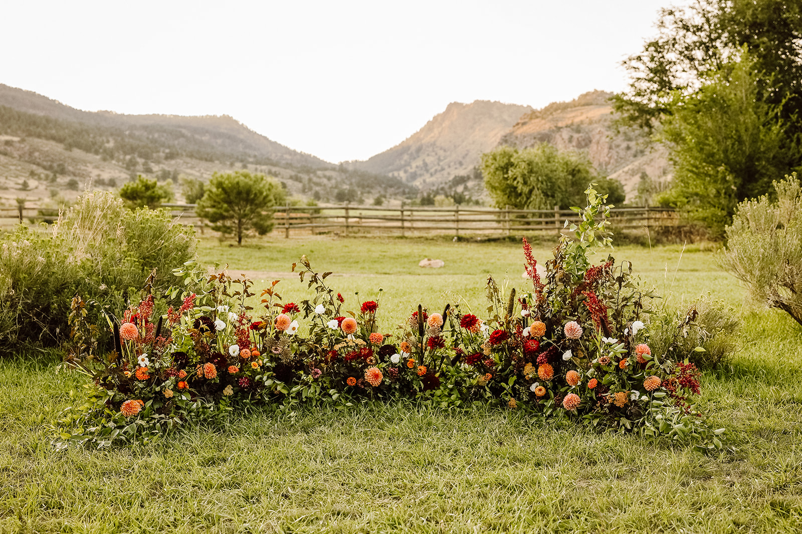 Flower arrangement for the wedding ceremony in a Rocky Mountain Bride Styled Editorial