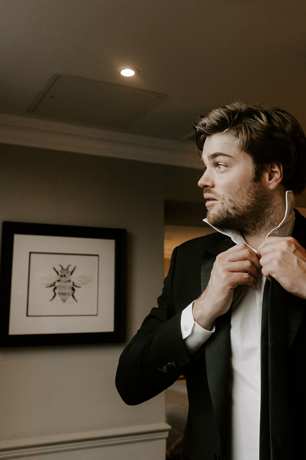 groomsman getting ready at Kingstreet Townhouse wedding, Manchester