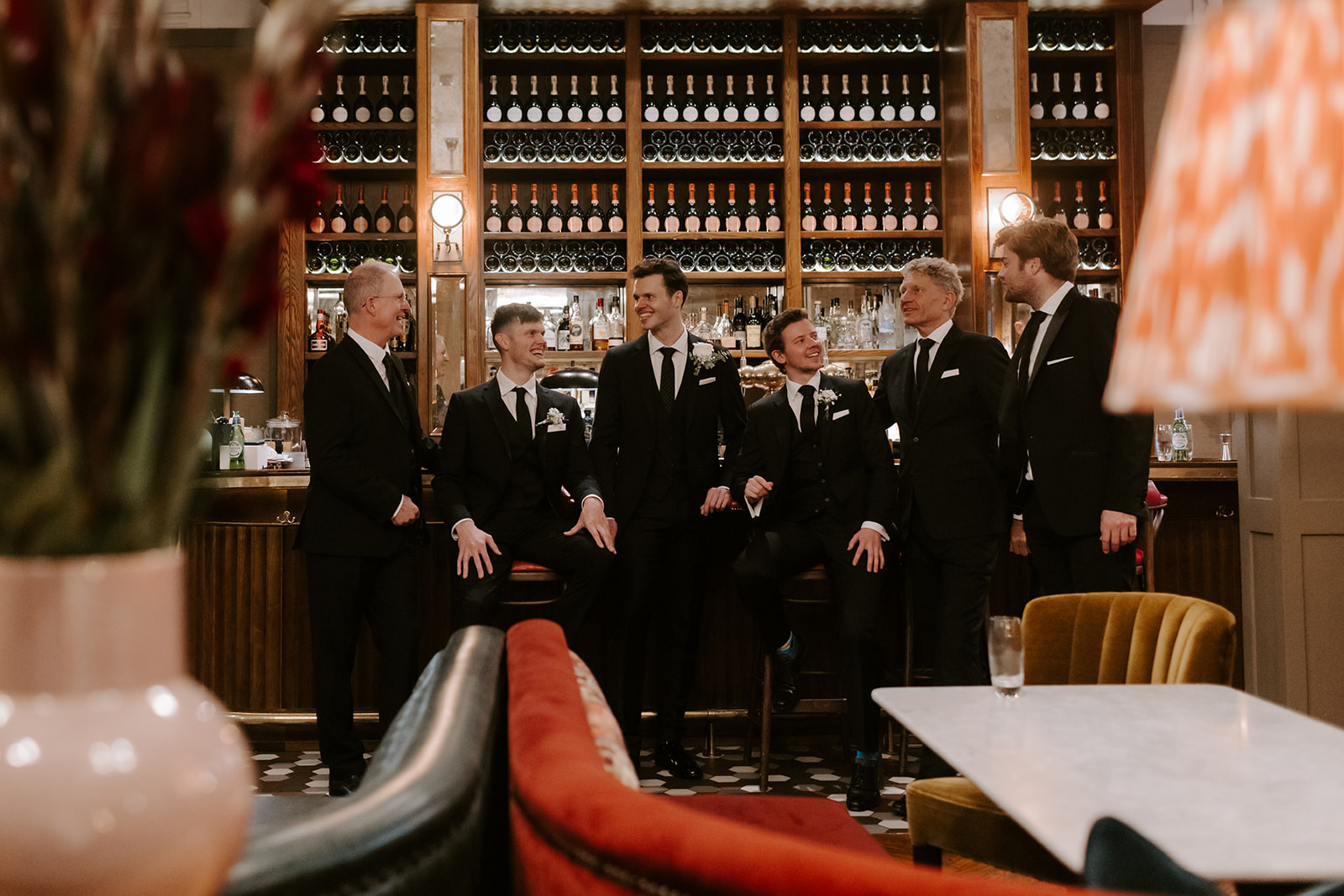 groomsmen in the bar at Kingstreet Townhouse wedding, Manchester