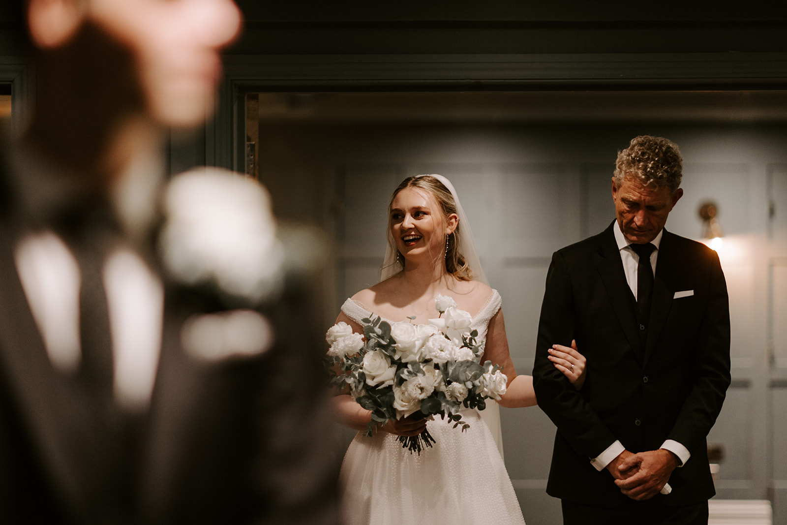 walking down the aisle at Kingstreet Townhouse wedding, Manchester