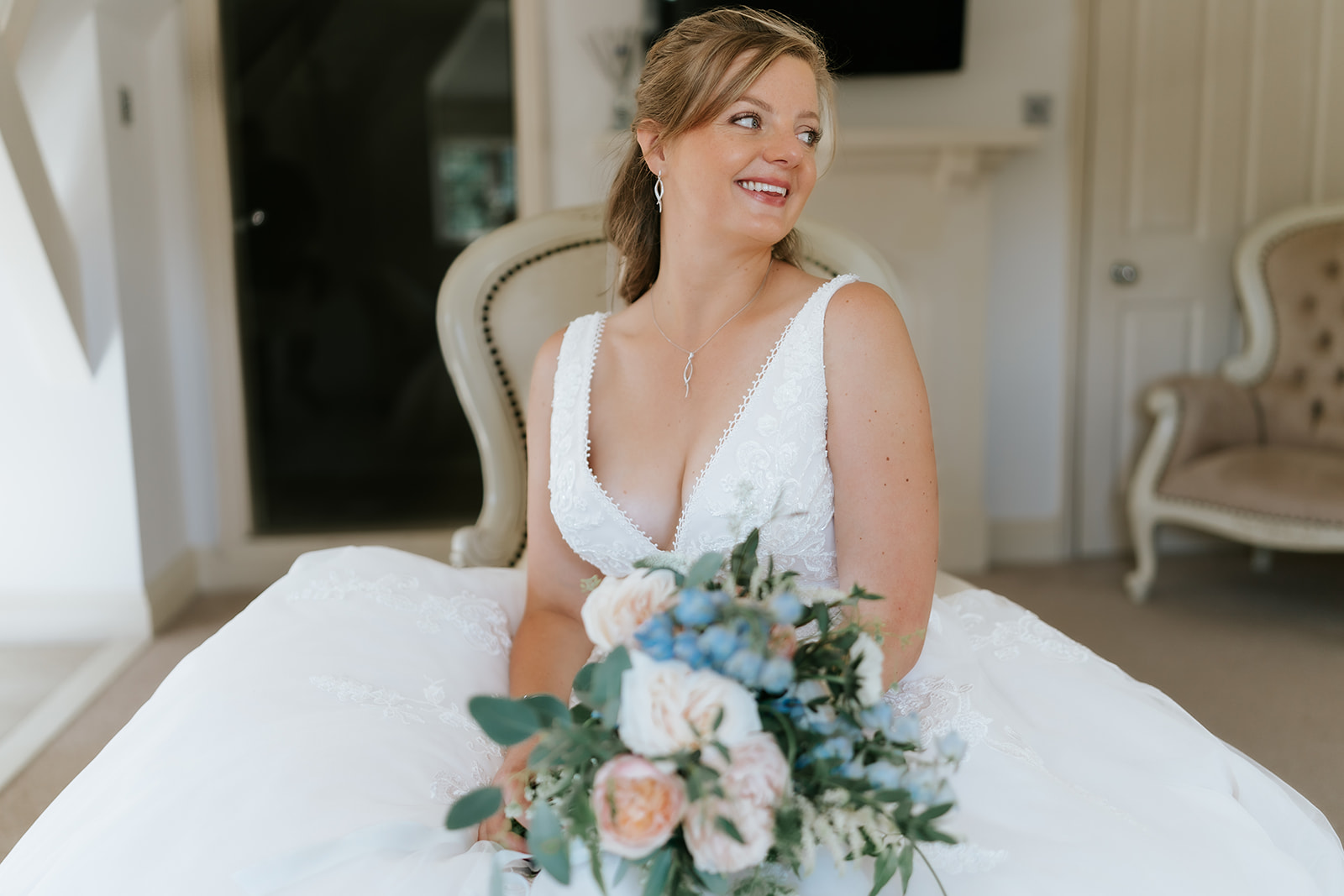 Bride ready to get married at Woodhall Manor wedding venue