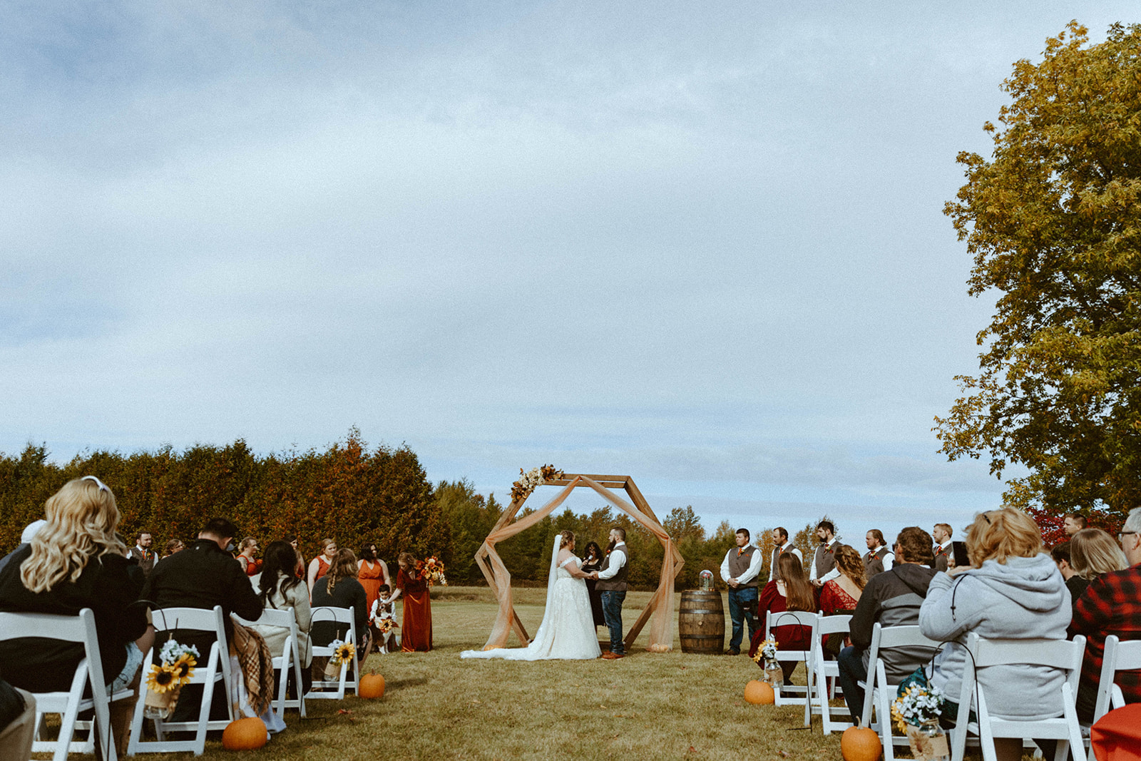 Fall outdoor wedding ceremony in Escanaba, Michigan.