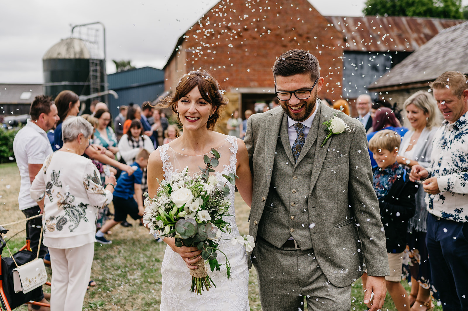 bride and groom confetti at Camlad Barns