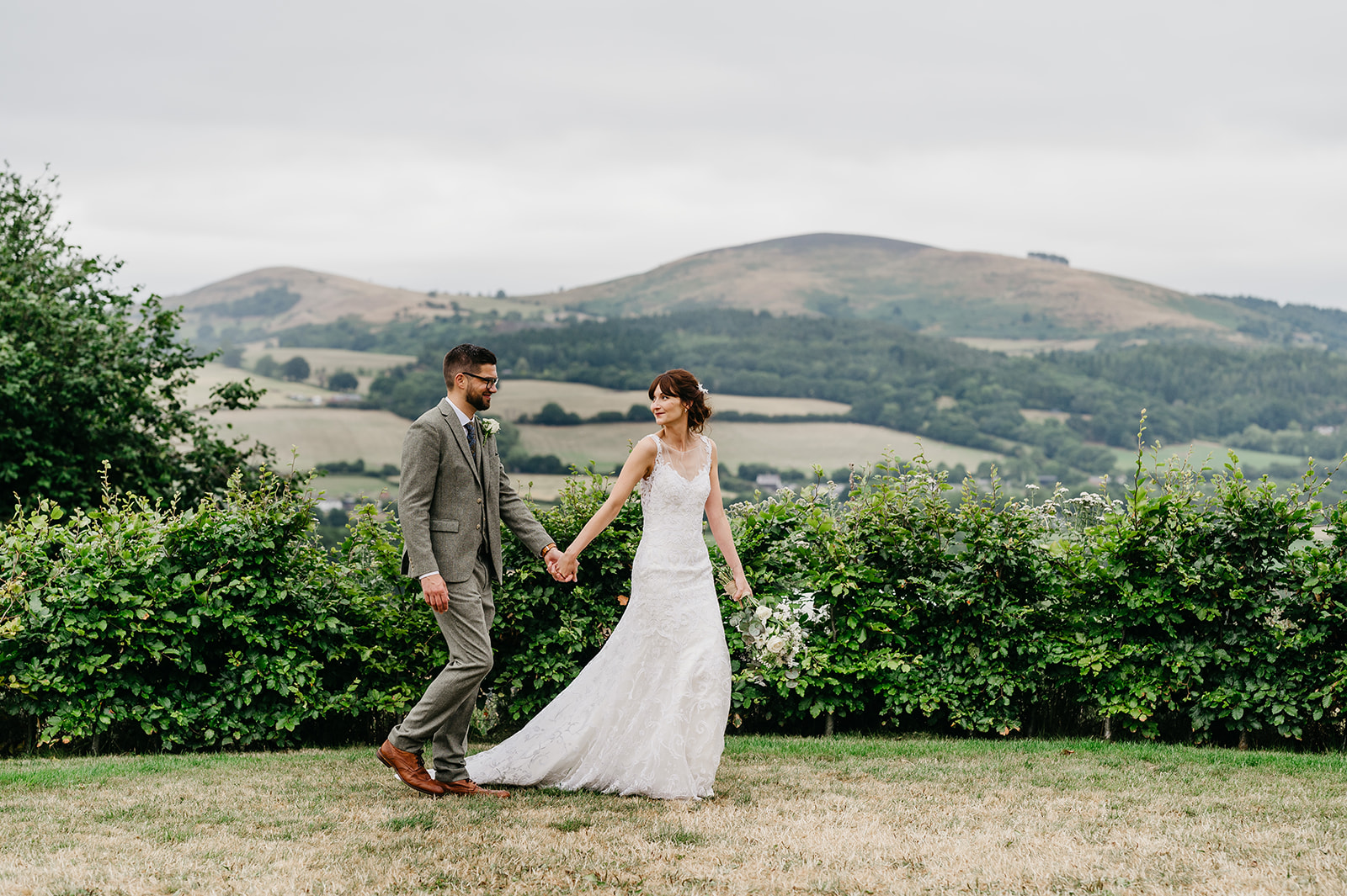 bride and groom portrait of Shropshire countryside 