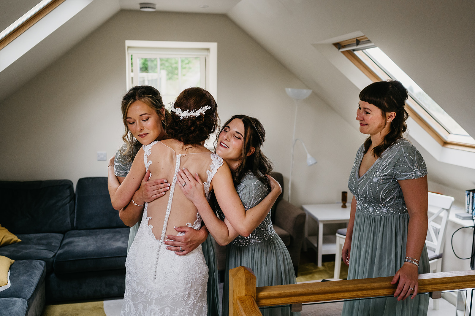 Bride and her bridesmaids during bridal prep in Shropshire