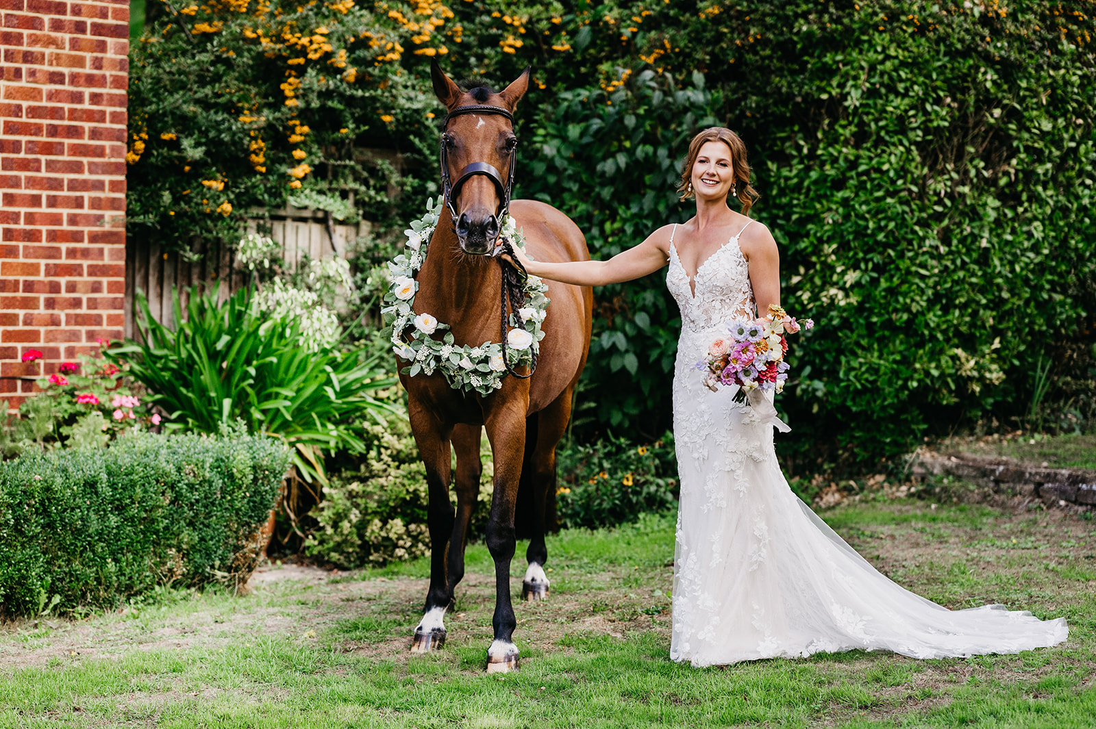 Ella and her horse before the bride departs for the church