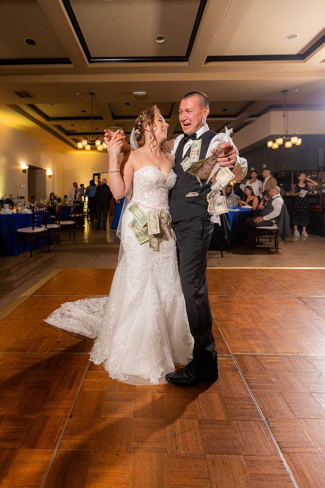 a couple dancing at their reception at the ranch at silver creek without a first look