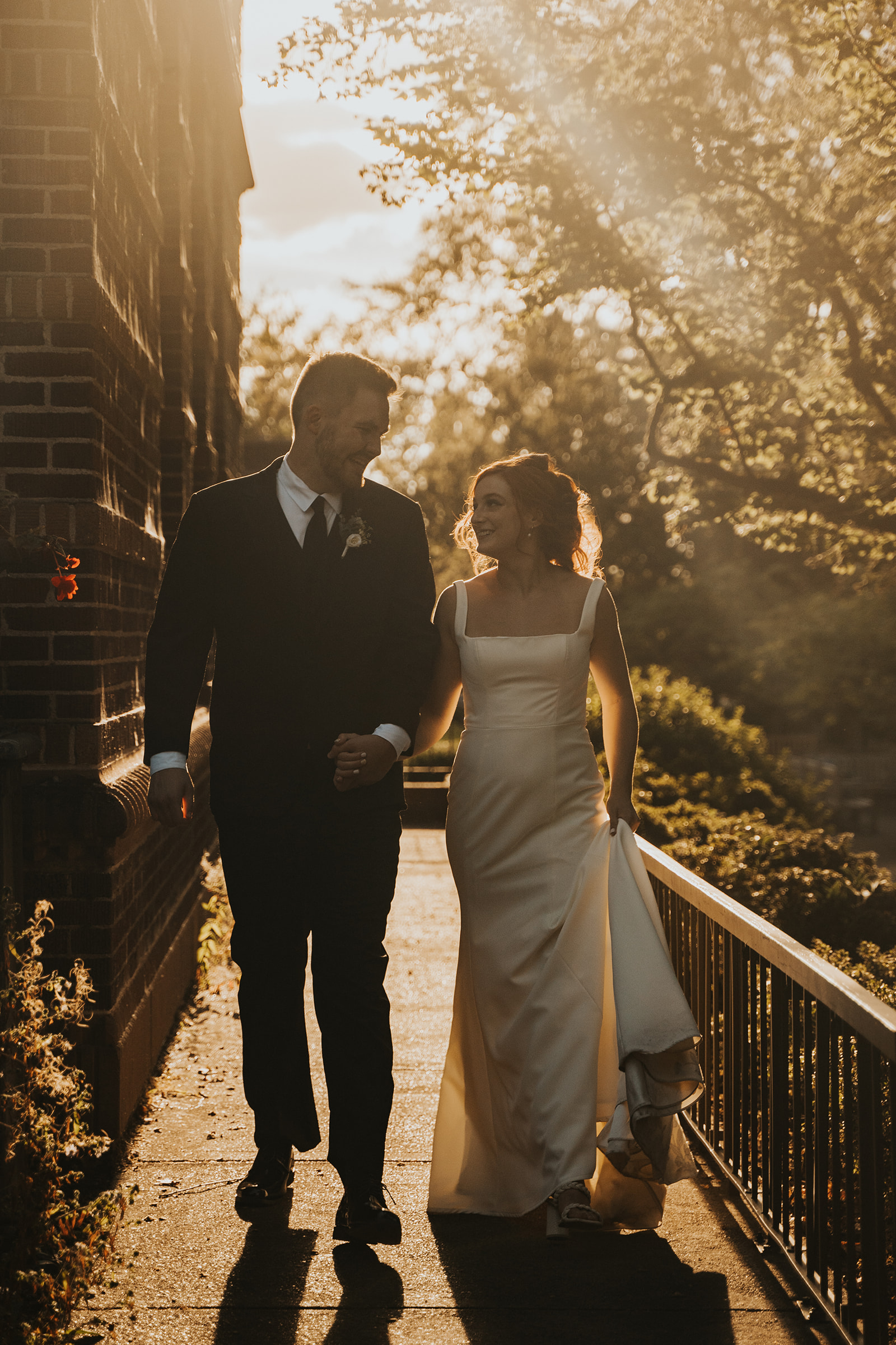 Newlyweds during golden hour