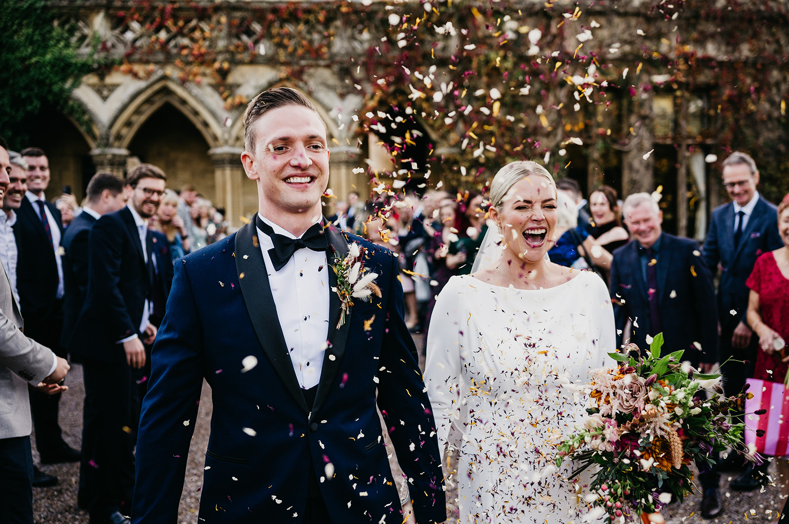 cheltenham confetti bride and groom 